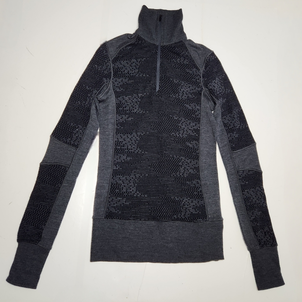 Icebreaker Merino Wool Womens Small Half Zip Long Sleeve Gray Geometric Outdoor
